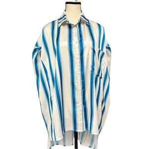 OneTeaspoon Blue White Striped Oversized Button Down Shirt Size Small, Oversized